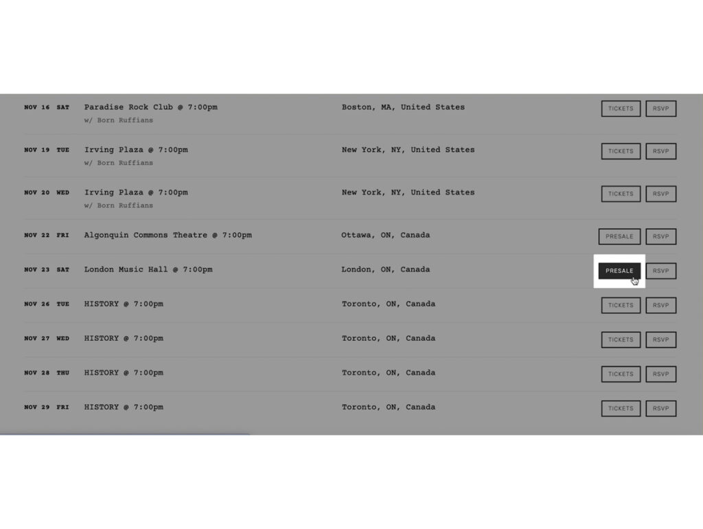 Bandsintown - pré-venda de ingressos 2