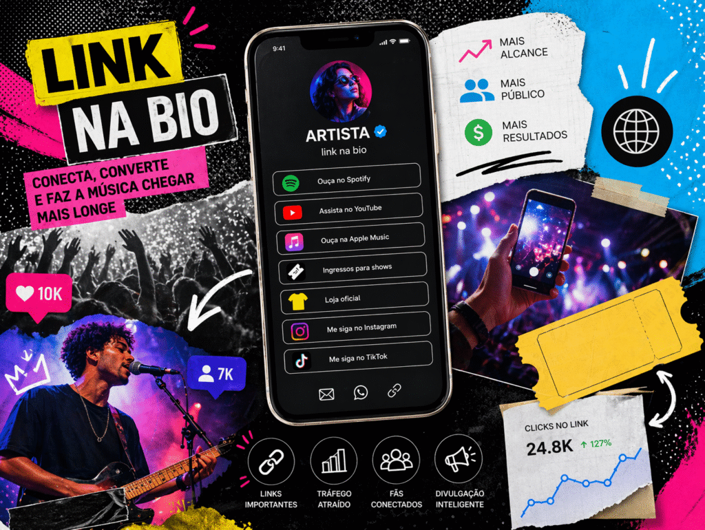 Link na bio virou ferramenta de vendas e músicos já usam agregadores para vender merch e ingressos nas redes sociais